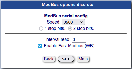 Параметры соединения Modbus