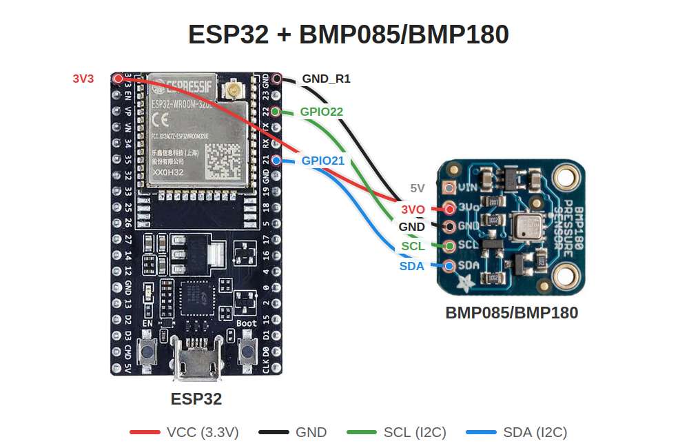 Схема подключения BMP180 к ESP32